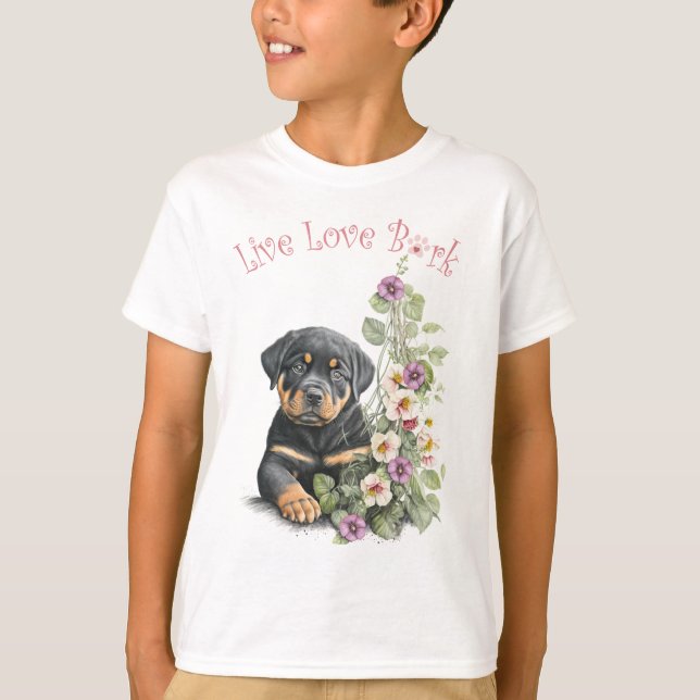 Camiseta Perro Rottweiler Floral Adorable (Anverso)