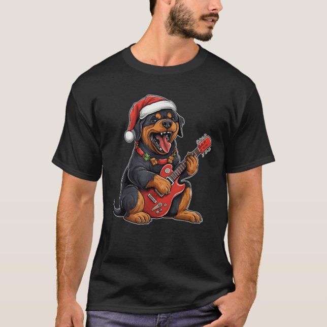 Camiseta Perro Rottweiler tocando guitarra sombrero de Sant (Anverso)