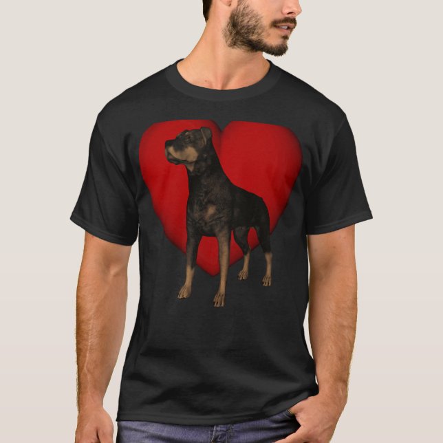 Camiseta Perro Rottweiler Y Corazón Rojo (Anverso)