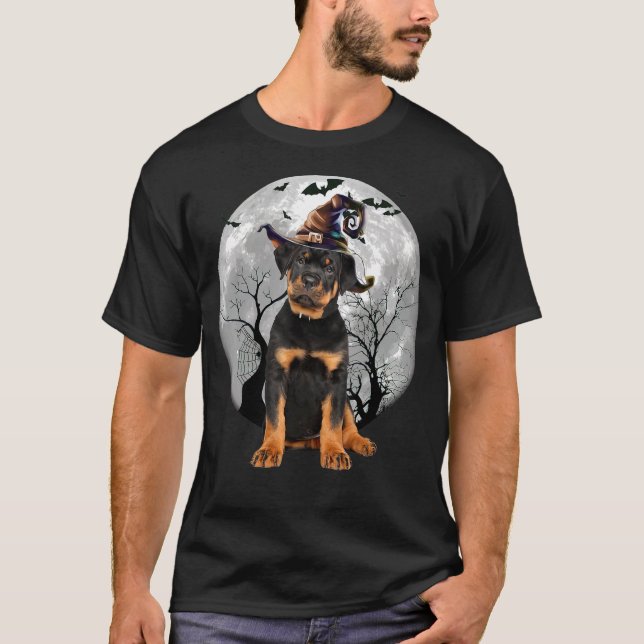 Camiseta Perro Rottweiler Y Perro De La Moon Halloween (Anverso)
