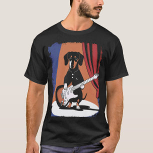 Camiseta Perro salchicha Dachshund tocando la guitarra