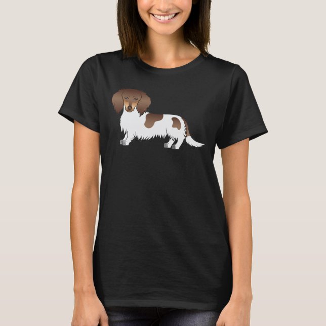 Camiseta Perro salchicha de pelo largo piebald chocolate y  (Anverso)
