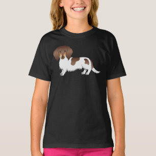 Camiseta Perro salchicha de pelo largo y color chocolate y