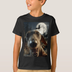 Camiseta Perro salchicha divertido selfie luna llena bruja