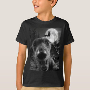 Camiseta Perro salchicha divertido selfie luna llena bruja