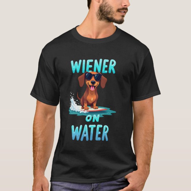 Camiseta Perro salchicha genial surfando Perro (Anverso)