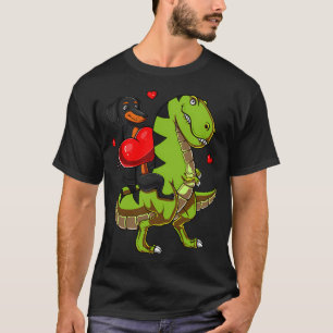 Camiseta Perro salchicha montando dinosaurio T-Rex