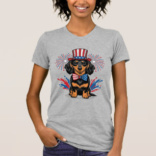 Camiseta Perro salchicha patriótico fuegos artificiales art
