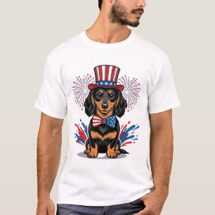 Camiseta Perro salchicha patriótico fuegos artificiales art