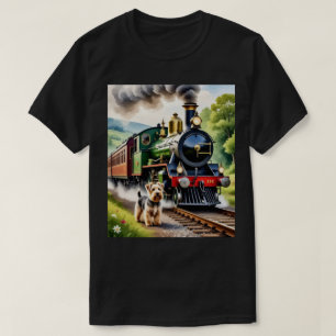 Camiseta Perro saludando tren de vapor