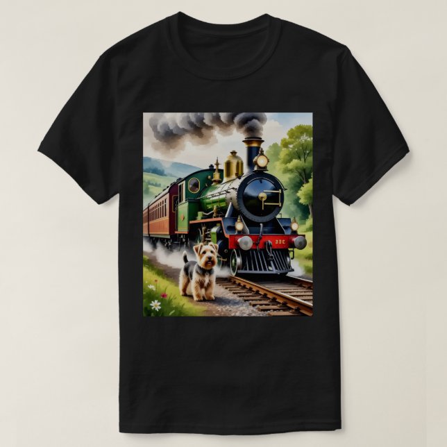 Camiseta Perro saludando tren de vapor (Diseño del anverso)