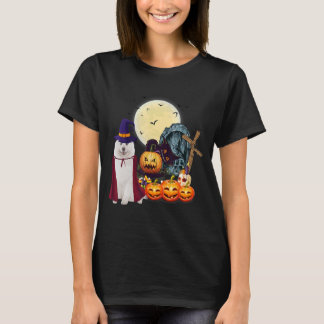 Camiseta Perro samoyano con calabaza de caramelo