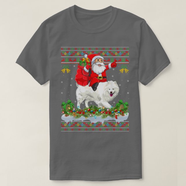 Camiseta Perro Samoyed Amante de Santa Riding Samoyed Chris (Diseño del anverso)
