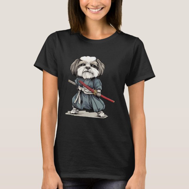 Camiseta Perro Samurai Perro japonés Ukiyo e Style Lhasa Pe (Anverso)