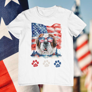 Camiseta Perro San Bernardo Rojo Blanco y Azul 4 de Julio