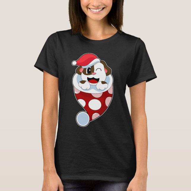 Camiseta Perro Santa sombrero de Navidad (Anverso)