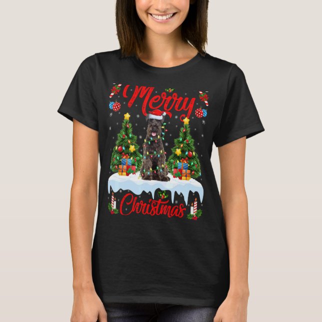 Camiseta Perro Schnauzer alumbra árbol de navidad Santa Sch (Anverso)