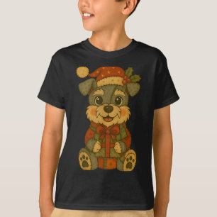 Camiseta Perro Schnauzer con Sombrero Santa para Navidad