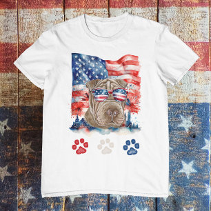 Camiseta Perro Shar Pei Mascota Rojo Blanco y Azul 4 de Jul