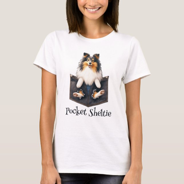 Camiseta Perro Sheltie En Un Bolsillo (Anverso)