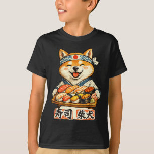 Camiseta Perro shiba inu divertido comiendo sushi comida ja