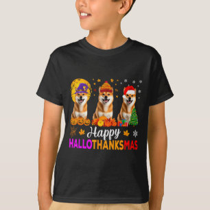 Camiseta Perro Shiba Inu Halloween Navidad Hallothanksmas