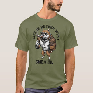 Camiseta Perro Shiba Inu, musculoso, tatuado, culturista