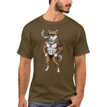 Perro Shiba Inu, musculoso, tatuado, culturista