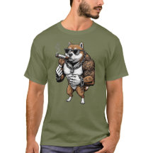 Perro Shiba Inu, musculoso, tatuado, culturista