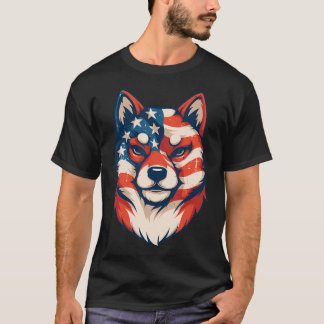 Camiseta Perro Shiba Inu Patriótico Bandera Americana Vinta