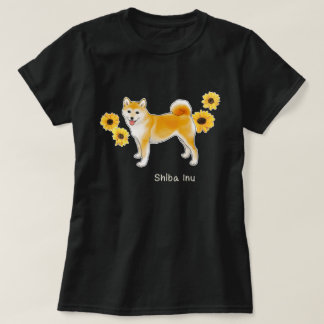 Camiseta Perro Shiba Inu y girasoles