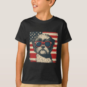 Camiseta Perro Shih Tzu Bandera De EE. UU. Patriótico Hombr