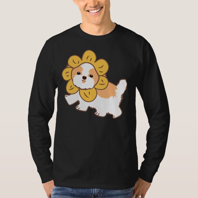 Camiseta Perro Shih Tzu Con Azul Gorra Flor (Anverso)