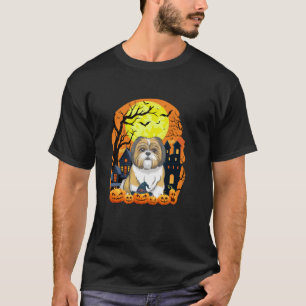Camiseta Perro Shih Tzu con calabazas Graciosamente asustad