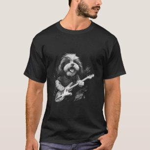 Camiseta Perro Shih Tzu divertido tocando guitarra rock lar