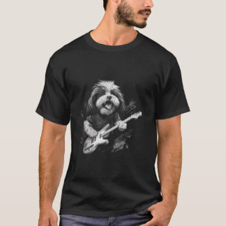 Camiseta Perro Shih Tzu divertido tocando guitarra rock lar