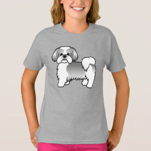 Camiseta Perro Shih Tzu gris y blanco de dibujos animados l