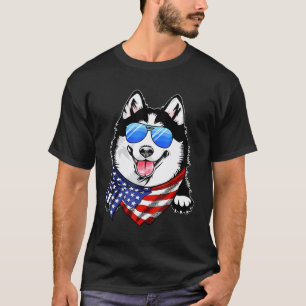 Camiseta Perro Siberiano Husky Americano Divertido Bandera 
