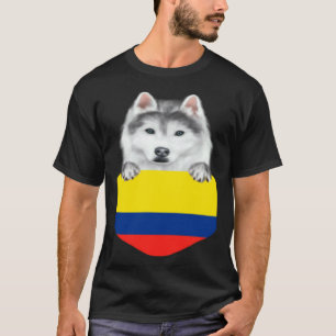Camiseta Perro Siberiano Husky con Bandera de Colombia en B