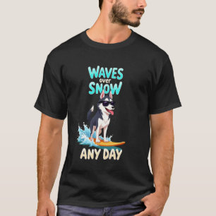 Camiseta Perro siberiano husky surfista genial