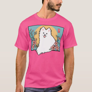 Camiseta Perro Spitz japonés dulce Shinji con Sakura Hanafu