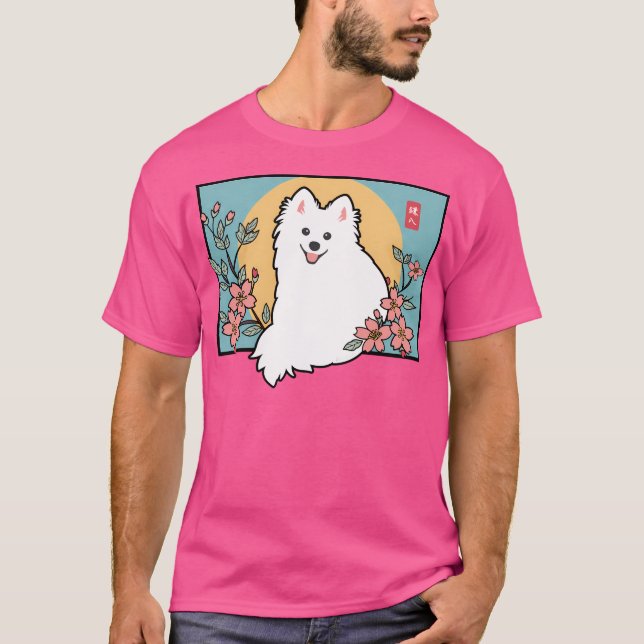 Camiseta Perro Spitz japonés dulce Shinji con Sakura Hanafu (Anverso)