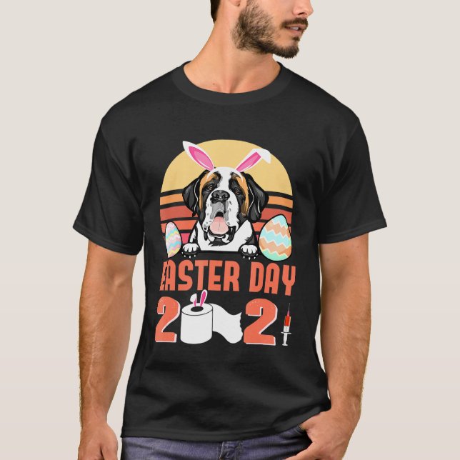 Camiseta Perro St Bernard Cara Mask Rabbit Bunny Egy Easter (Anverso)