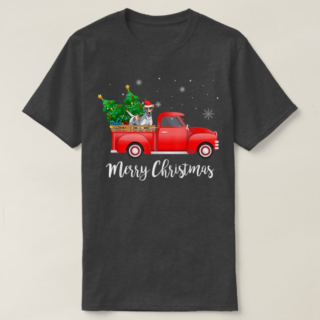 Camiseta Perro suave para los Navidades de los camiones roj (Diseño del anverso)