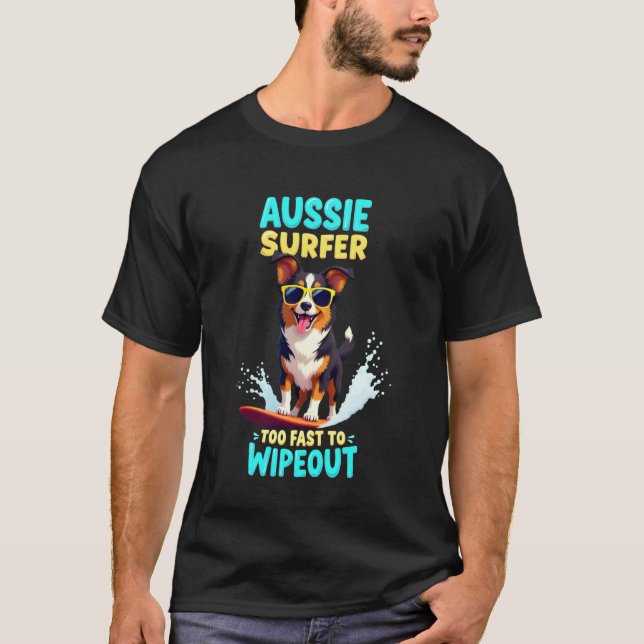 Camiseta Perro surfista Cool Australian Shepherd (Anverso)
