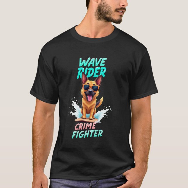 Camiseta Perro surfista Cool Pastor Alemán (Anverso)