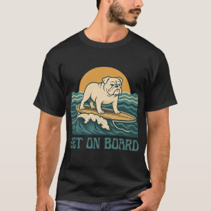 Camiseta Perro Surfista Gráfico Retro de Bulldog para Subir