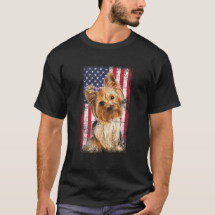 Camiseta Perro Terrier de Yorkshire Bandera Americana Vinta