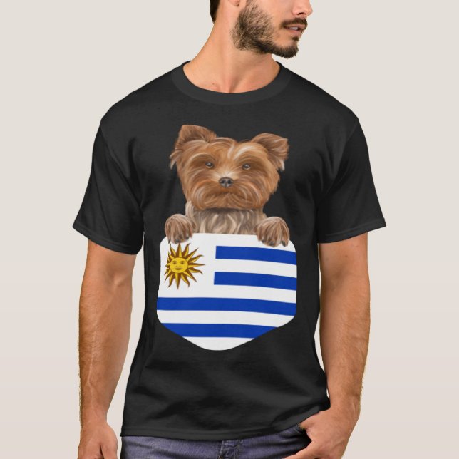 Camiseta Perro Terrier De Yorkshire, Bandera De Uruguay, En (Anverso)