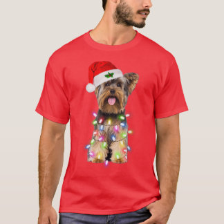 Camiseta Perro Terrier de Yorkshire Santa Christmas Tree Li